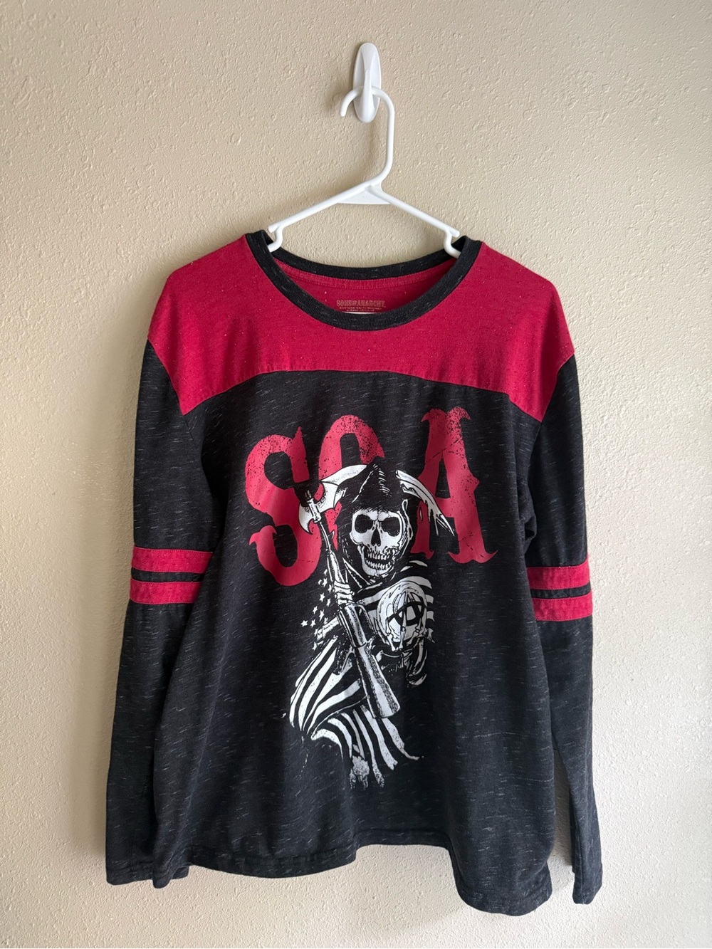 Sons Of Anarchy Men’s Long Sleeve Black/Red Skeleton Shirt XL